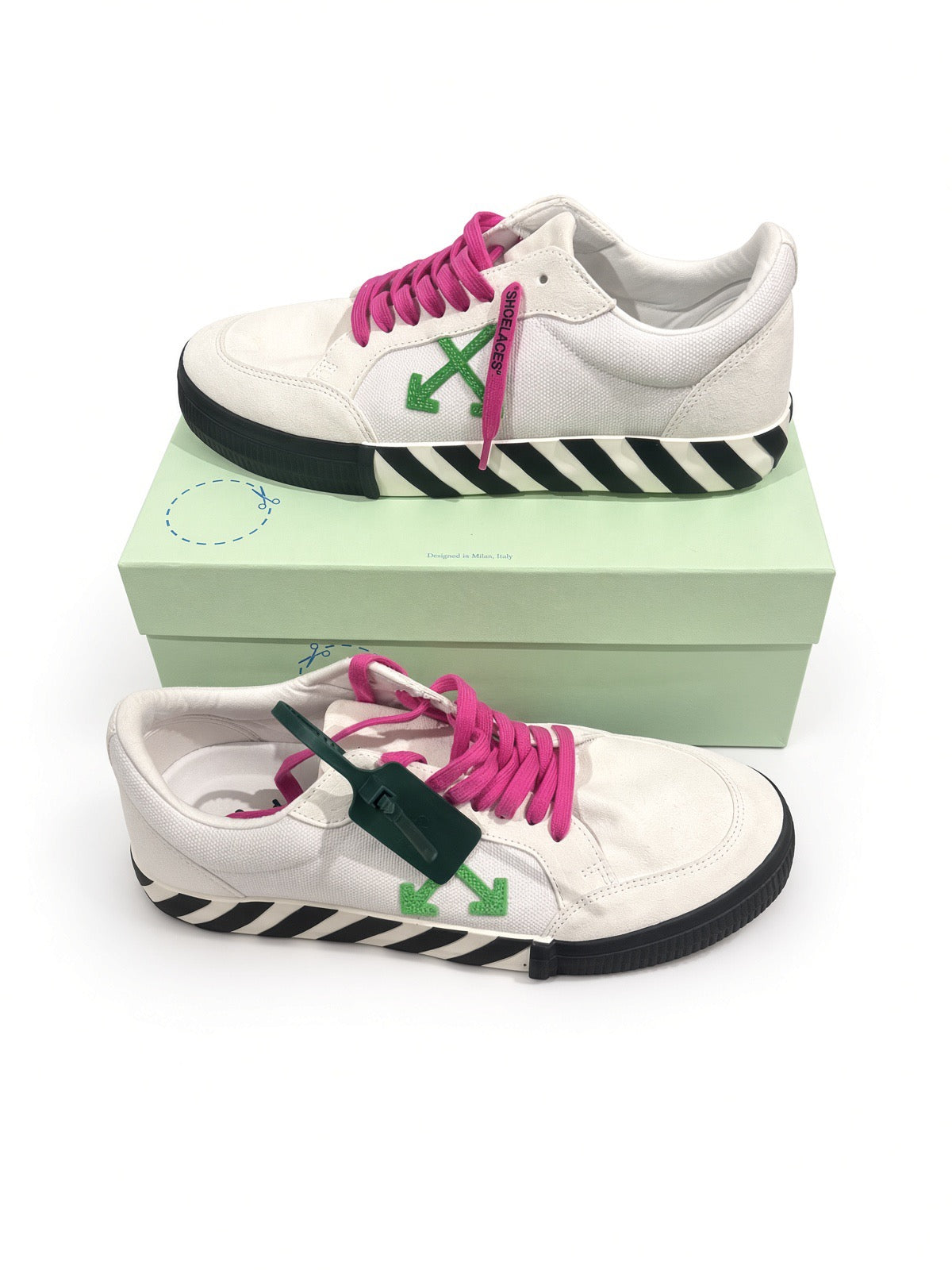 Off-White Low Vulcanized Canvas — White / Pink Arrow with Box