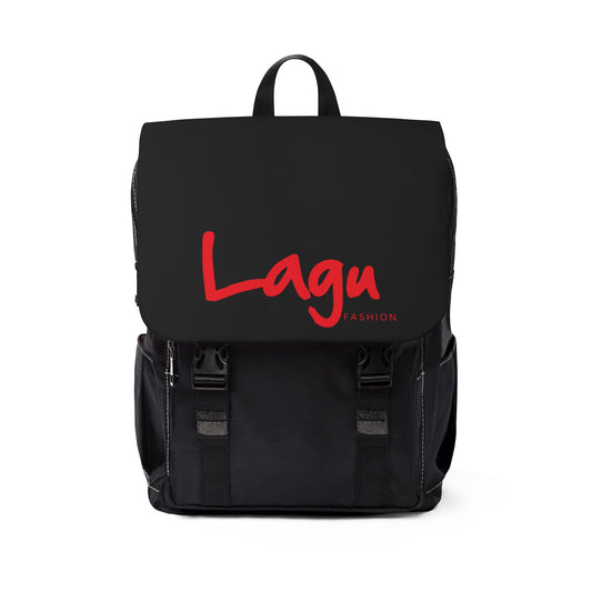Lagu Fashion Casual Shoulder Backpack — White Flap Logo Daypack