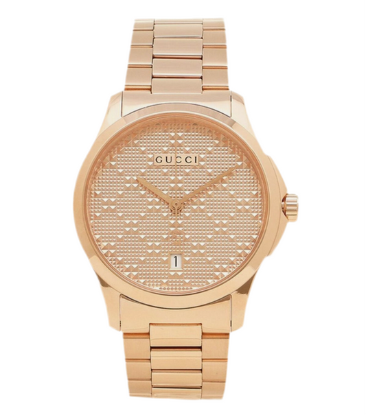 Gucci G-Timeless Men’s Rose Gold Dial Watch!