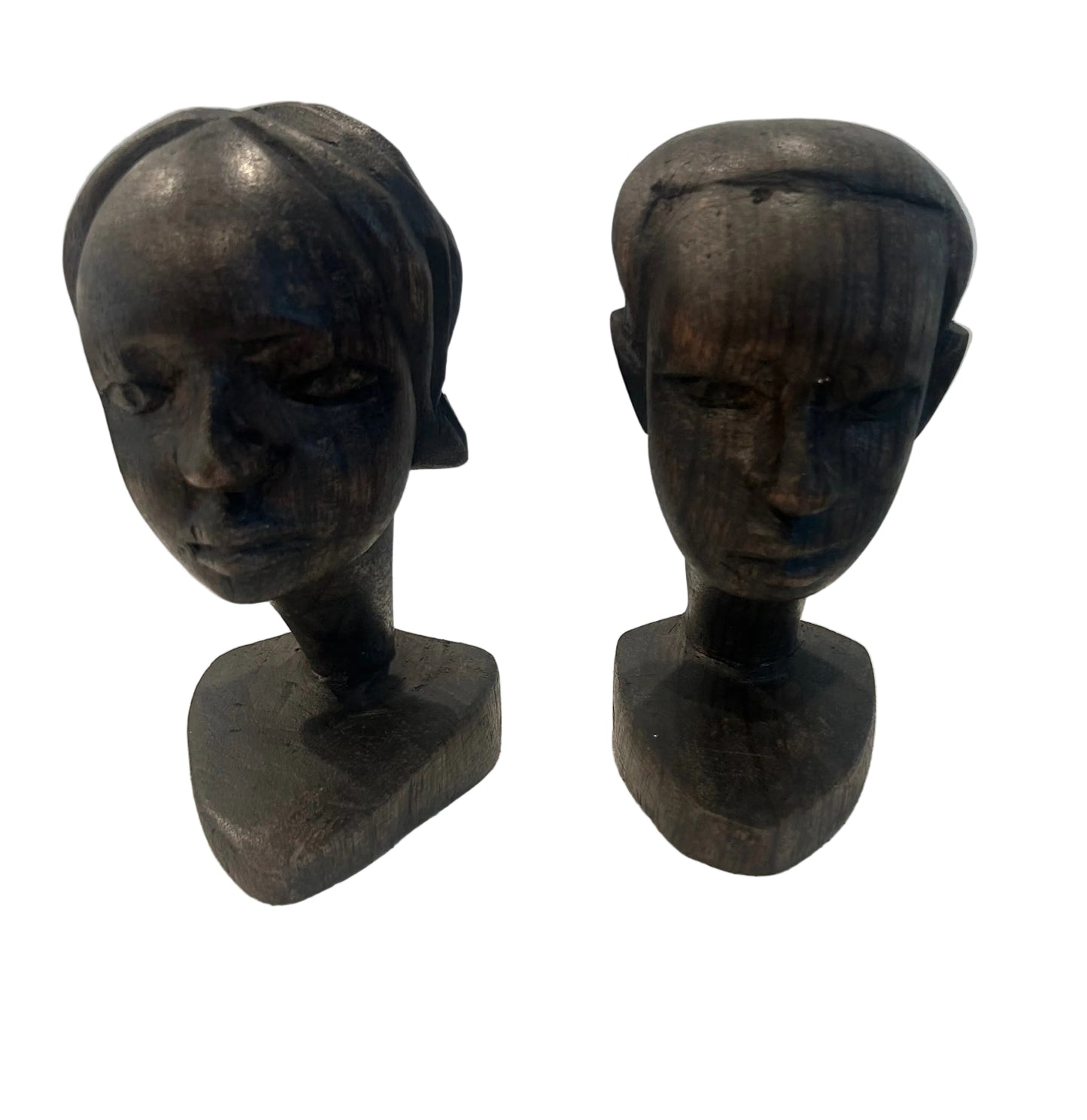 Hand-Carved Dark Wood Bust Sculpture Decorative Home Accent set (comes as pair)